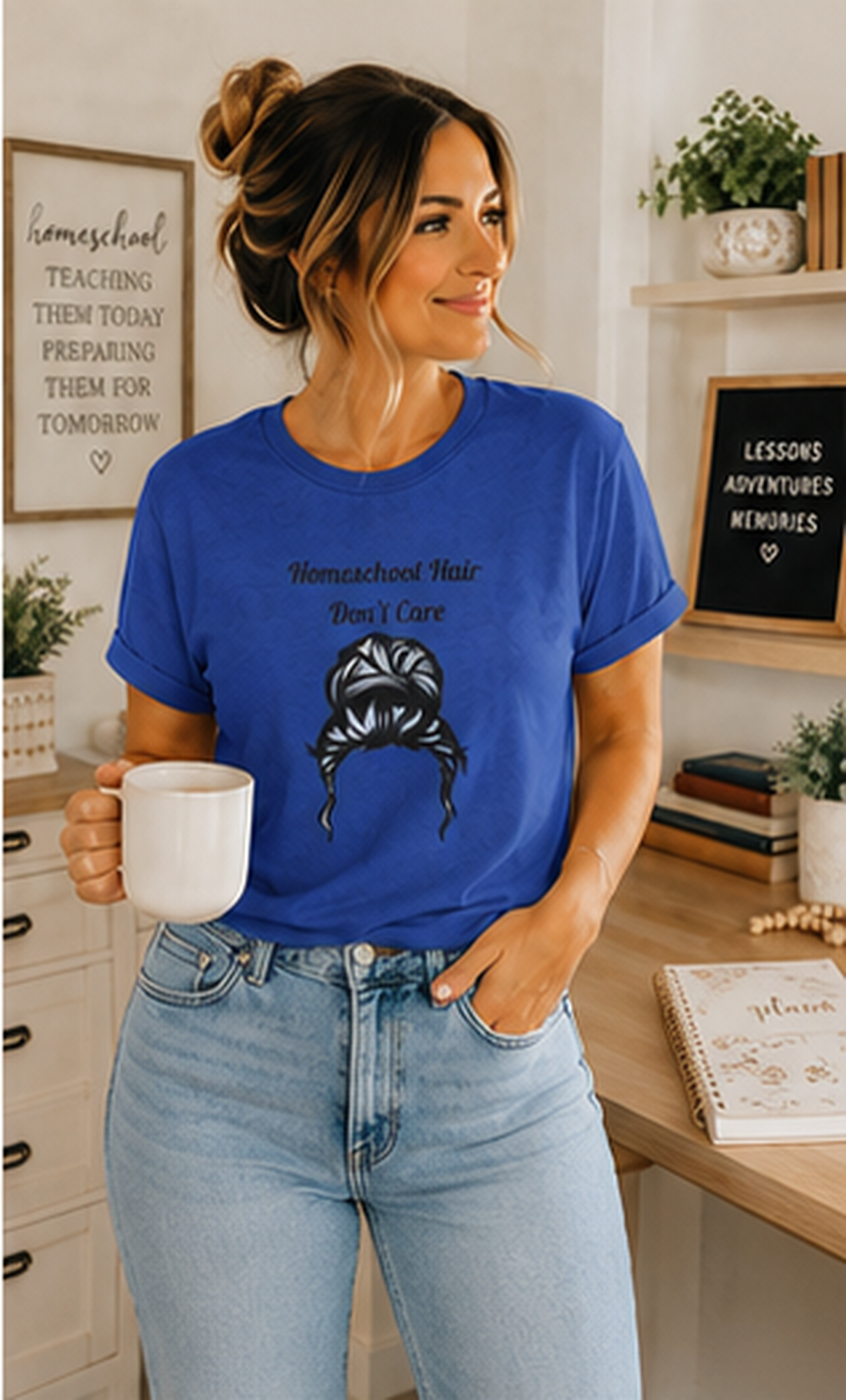 Homeschool Hair Don't Care Tee | Messy Bun Mom Shirt