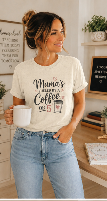 Mama Runs on Coffee T-Shirt — Funny Mom Coffee Tee