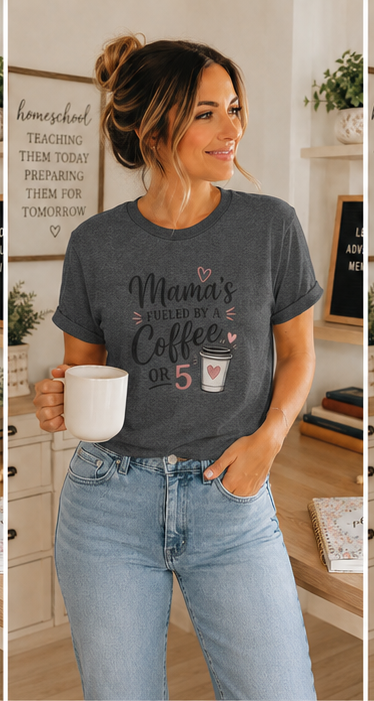 Mama Runs on Coffee T-Shirt — Funny Mom Coffee Tee