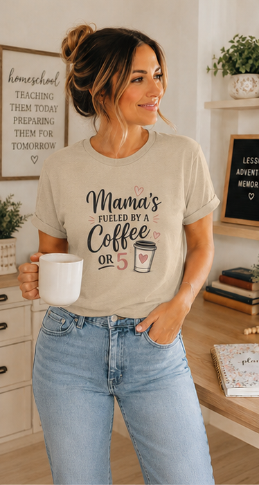 Mama Runs on Coffee T-Shirt — Funny Mom Coffee Tee