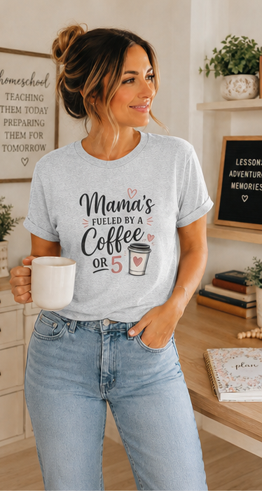 Mama Runs on Coffee T-Shirt — Funny Mom Coffee Tee