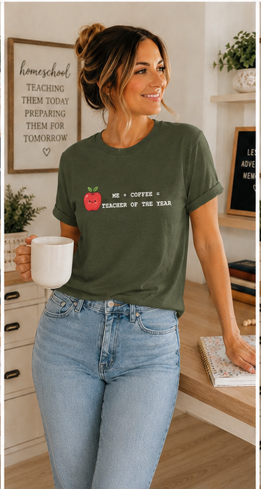 Teacher of the Year Coffee T-Shirt — Me + Coffee = Teacher of the Year