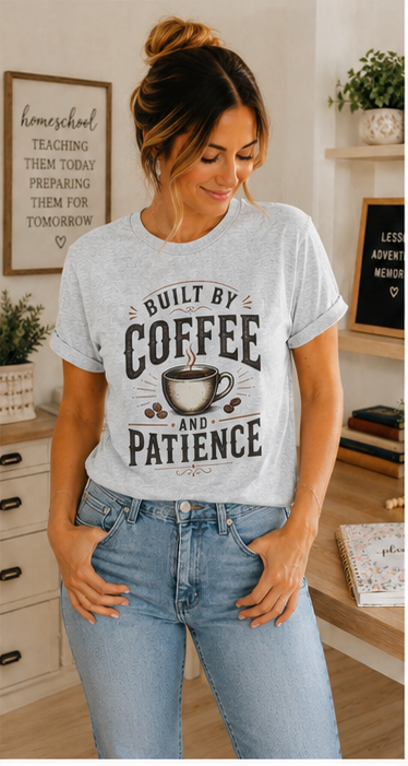 Built by Coffee and Patience T-Shirt | Coffee Lover Tee, Funny Coffee Quote
