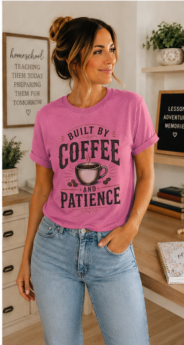 Built by Coffee and Patience T-Shirt | Coffee Lover Tee, Funny Coffee Quote