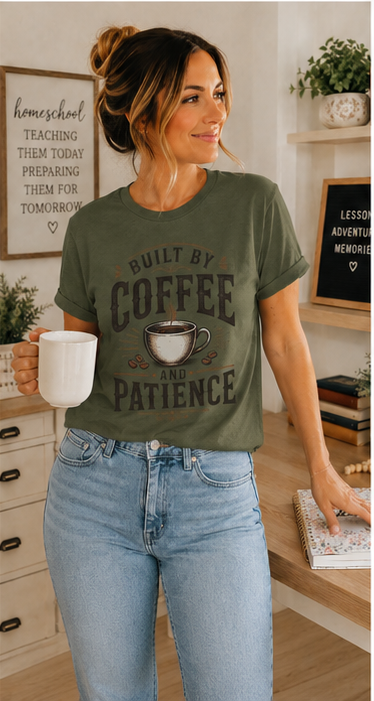 Built by Coffee and Patience T-Shirt | Coffee Lover Tee, Funny Coffee Quote