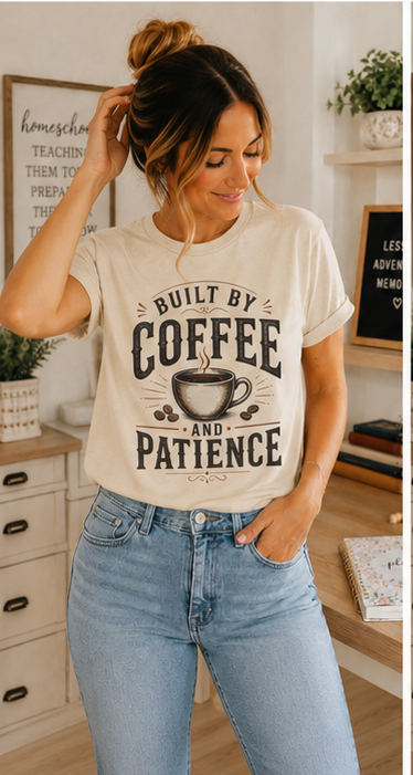 Built by Coffee and Patience T-Shirt | Coffee Lover Tee, Funny Coffee Quote