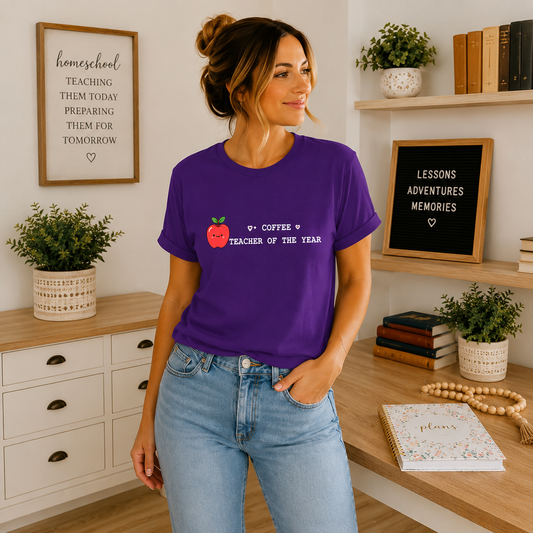 Teacher of the Year Coffee T-Shirt — Me + Coffee = Teacher of the Year