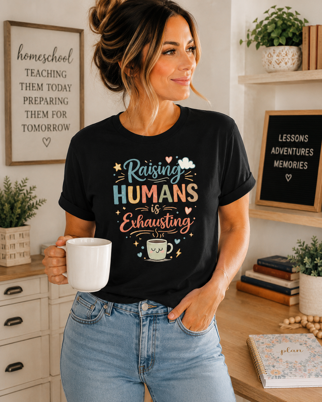 Raising Humans Is Exhausting T-Shirt – Funny Mom Dad Parenting Tee