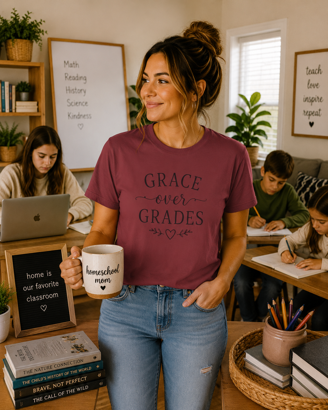 Grace Over Grades T-shirt | Inspirational Typography, Heart & Flourish Design