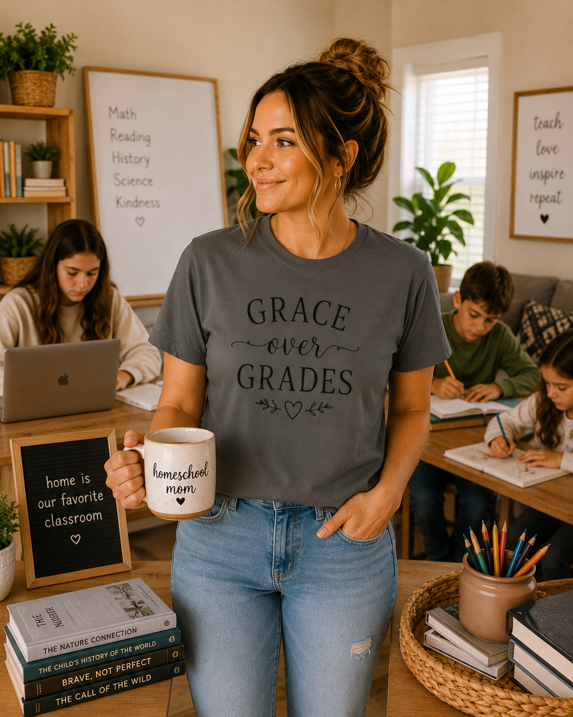 Grace Over Grades T-shirt | Inspirational Typography, Heart & Flourish Design