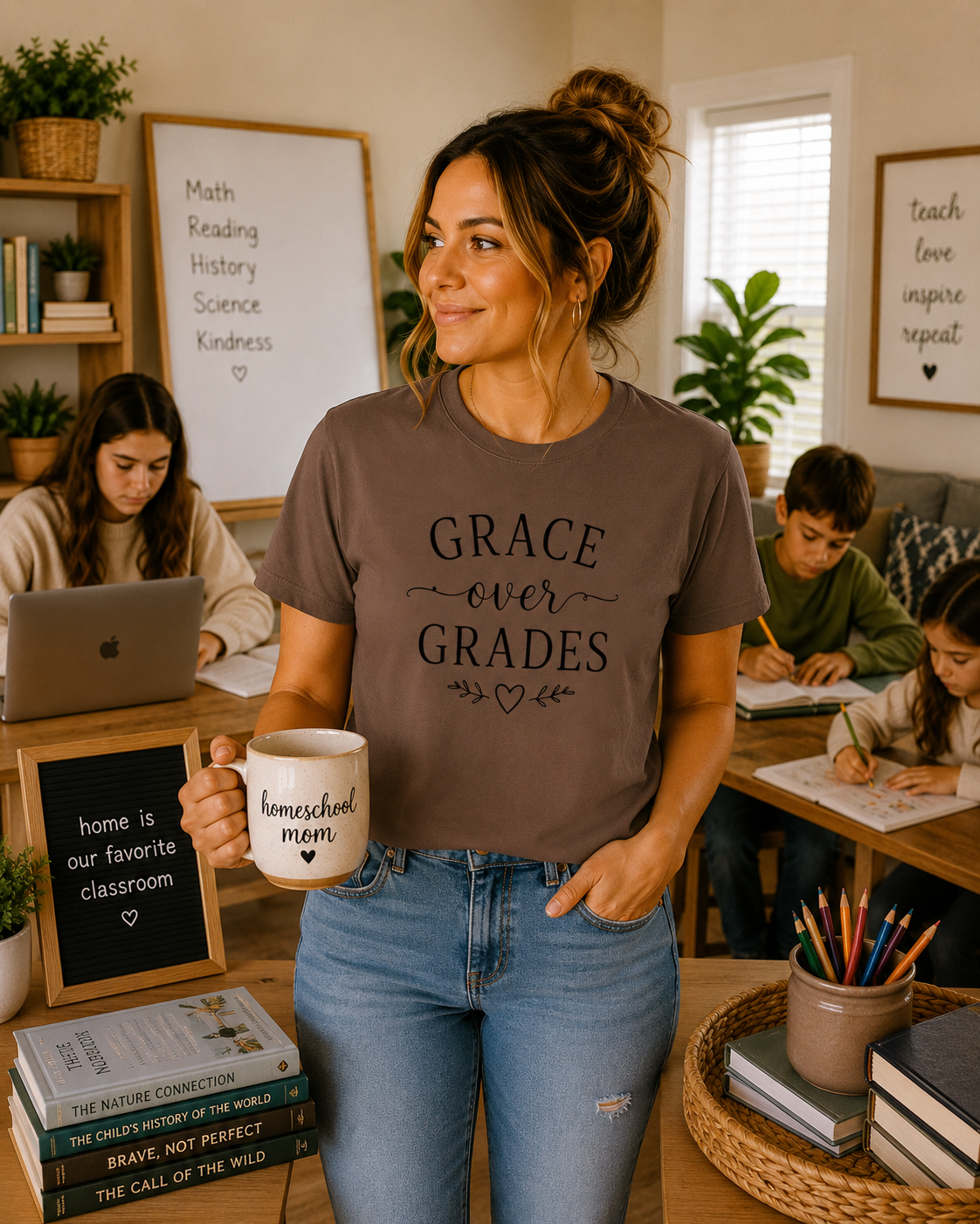 Grace Over Grades T-shirt | Inspirational Typography, Heart & Flourish Design