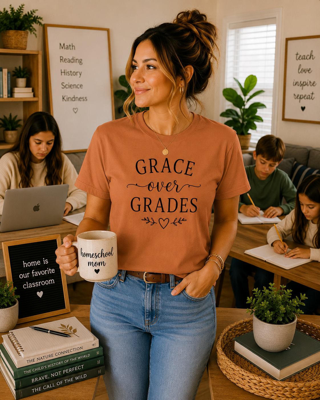 Grace Over Grades T-shirt | Inspirational Typography, Heart & Flourish Design