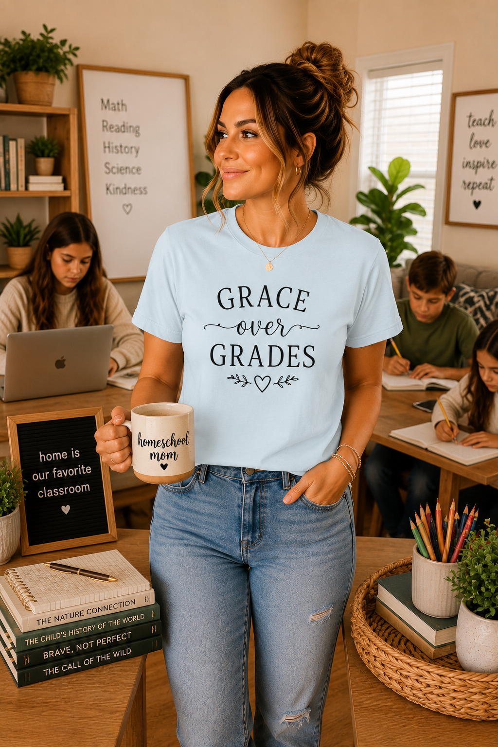 Grace Over Grades T-shirt | Inspirational Typography, Heart & Flourish Design