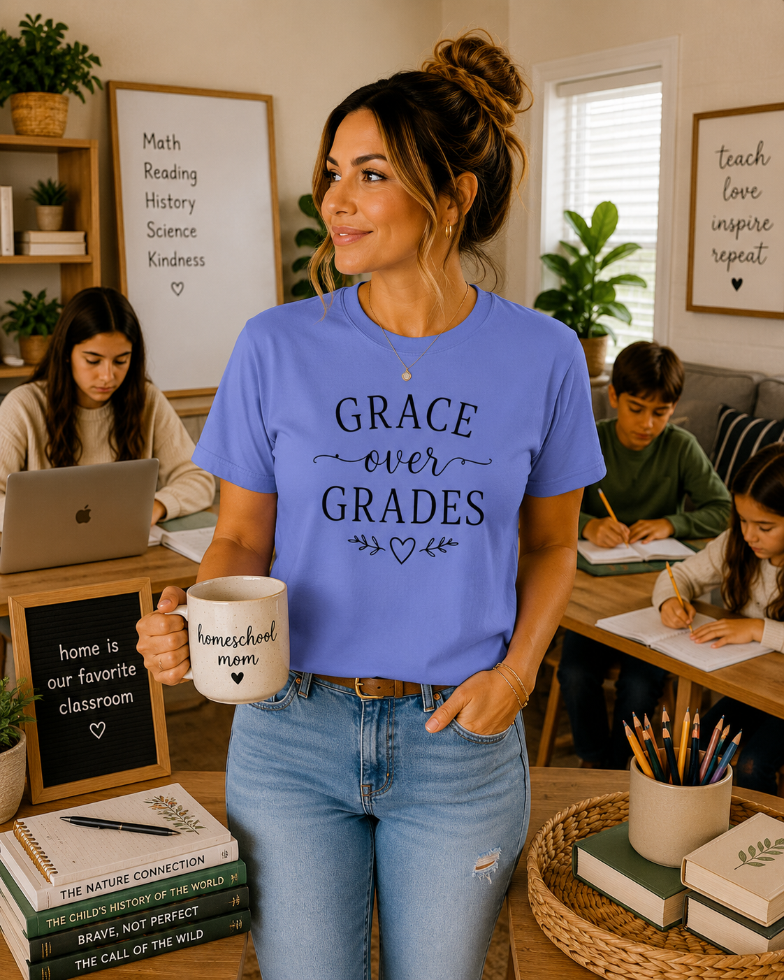Grace Over Grades T-shirt | Inspirational Typography, Heart & Flourish Design