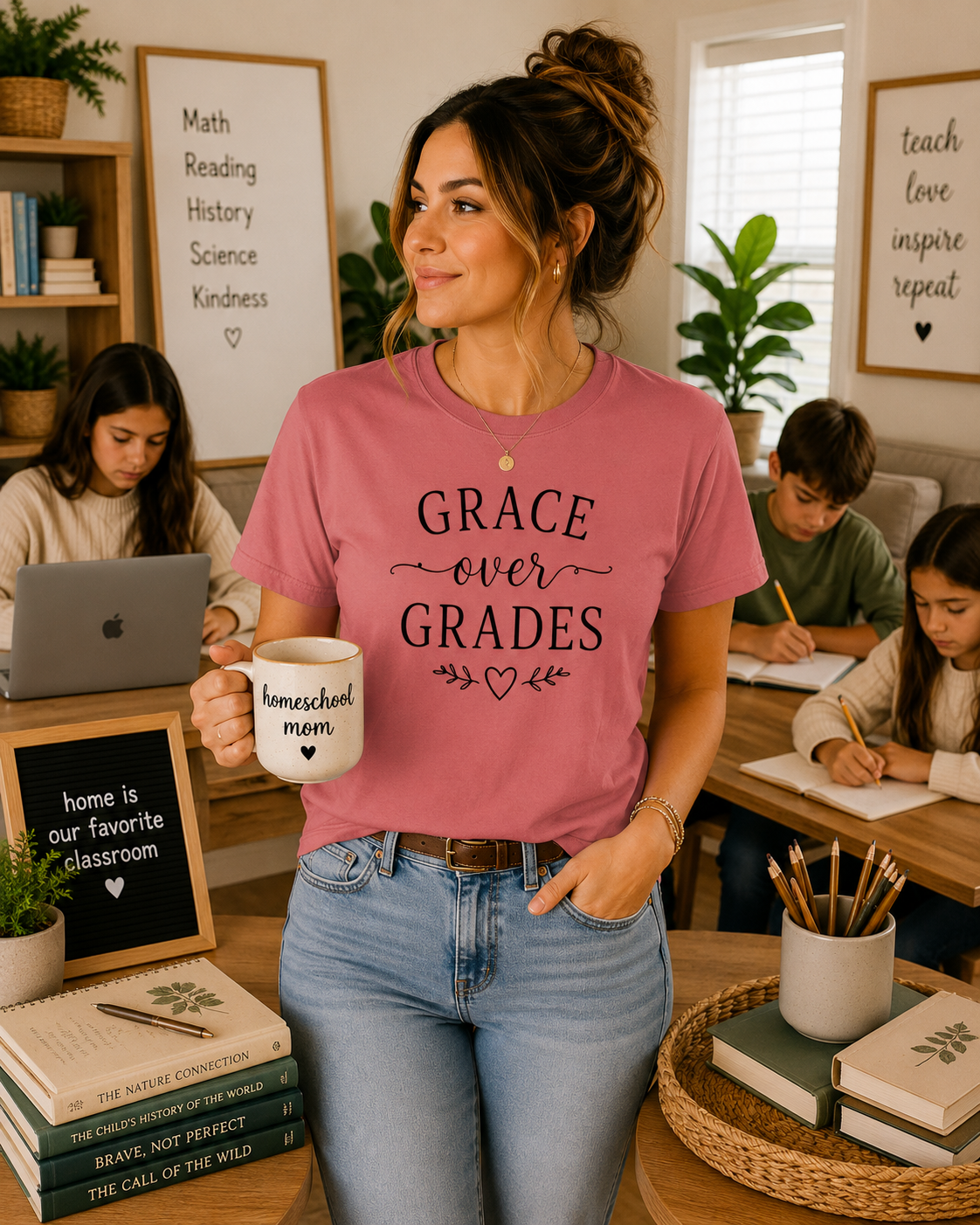 Grace Over Grades T-shirt | Inspirational Typography, Heart & Flourish Design