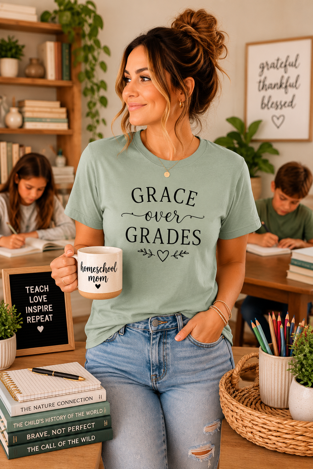 Grace Over Grades T-shirt | Inspirational Typography, Heart & Flourish Design