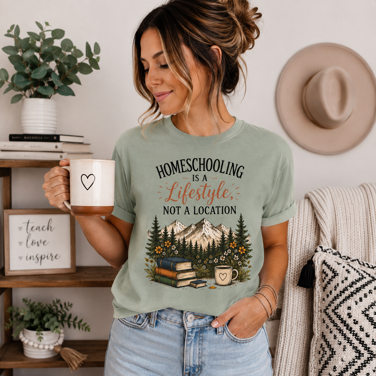 Homeschooling Is a Lifestyle T-Shirt — Mountain, Books & Coffee Homeschool Mom Tee