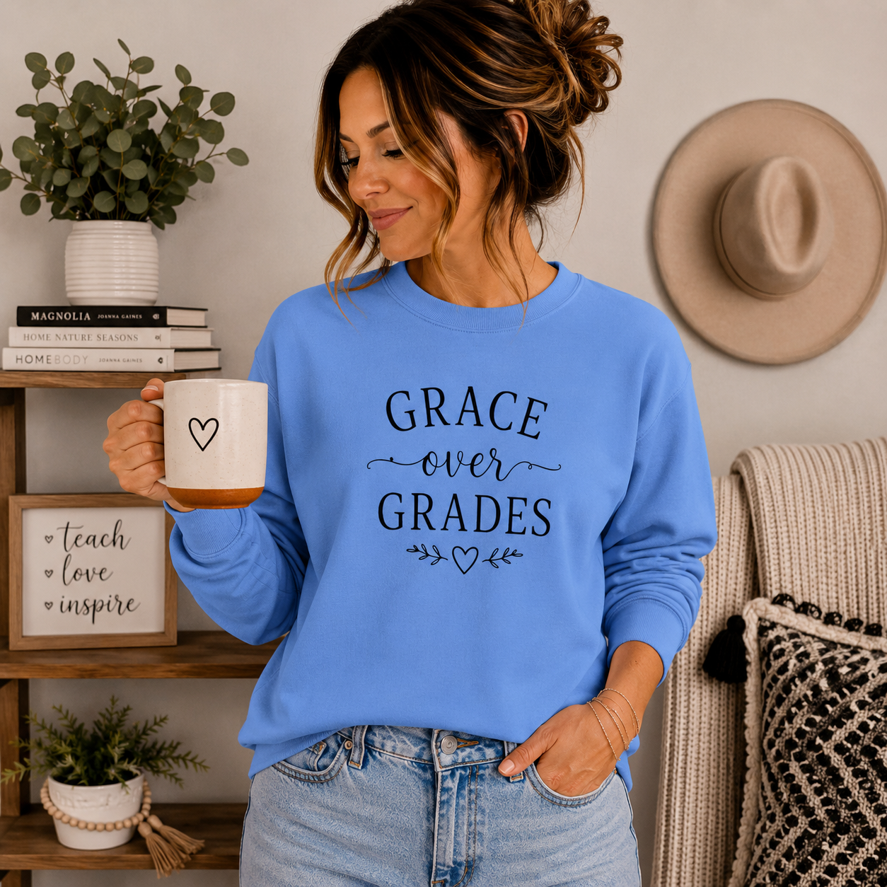 Grace Over Grades Sweatshirt, Homeschool Mom Sweatshirt, Christian Homeschool Shirt, Faith Based Teacher Gift, Homeschool Mama Crewneck, Christian Mom Gift