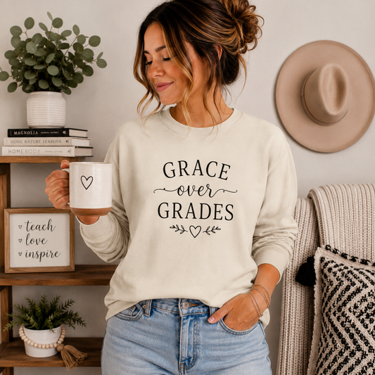 Grace Over Grades Sweatshirt, Homeschool Mom Sweatshirt, Christian Homeschool Shirt, Faith Based Teacher Gift, Homeschool Mama Crewneck, Christian Mom Gift