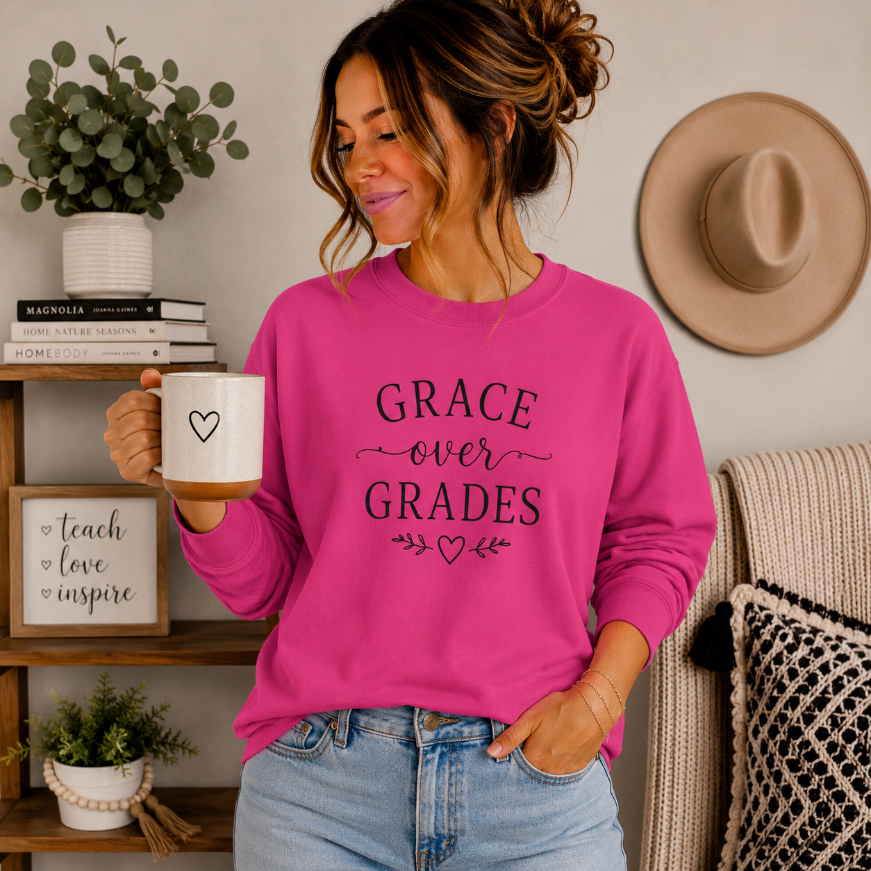 Grace Over Grades Sweatshirt, Homeschool Mom Sweatshirt, Christian Homeschool Shirt, Faith Based Teacher Gift, Homeschool Mama Crewneck, Christian Mom Gift