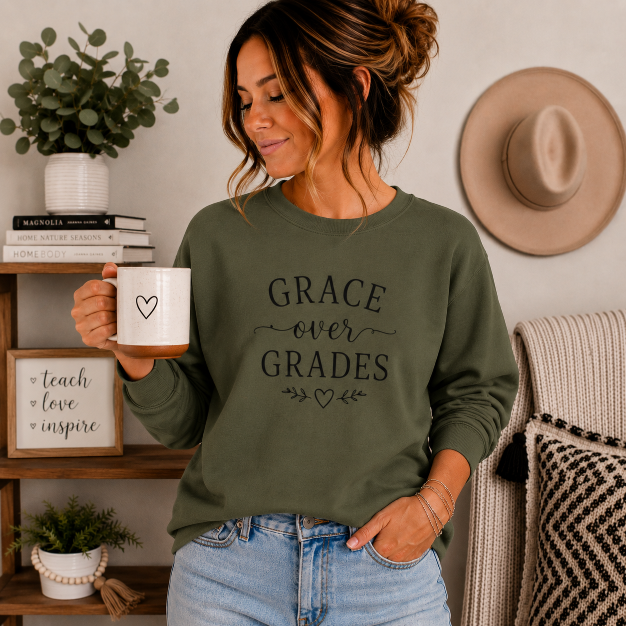 Grace Over Grades Sweatshirt, Homeschool Mom Sweatshirt, Christian Homeschool Shirt, Faith Based Teacher Gift, Homeschool Mama Crewneck, Christian Mom Gift