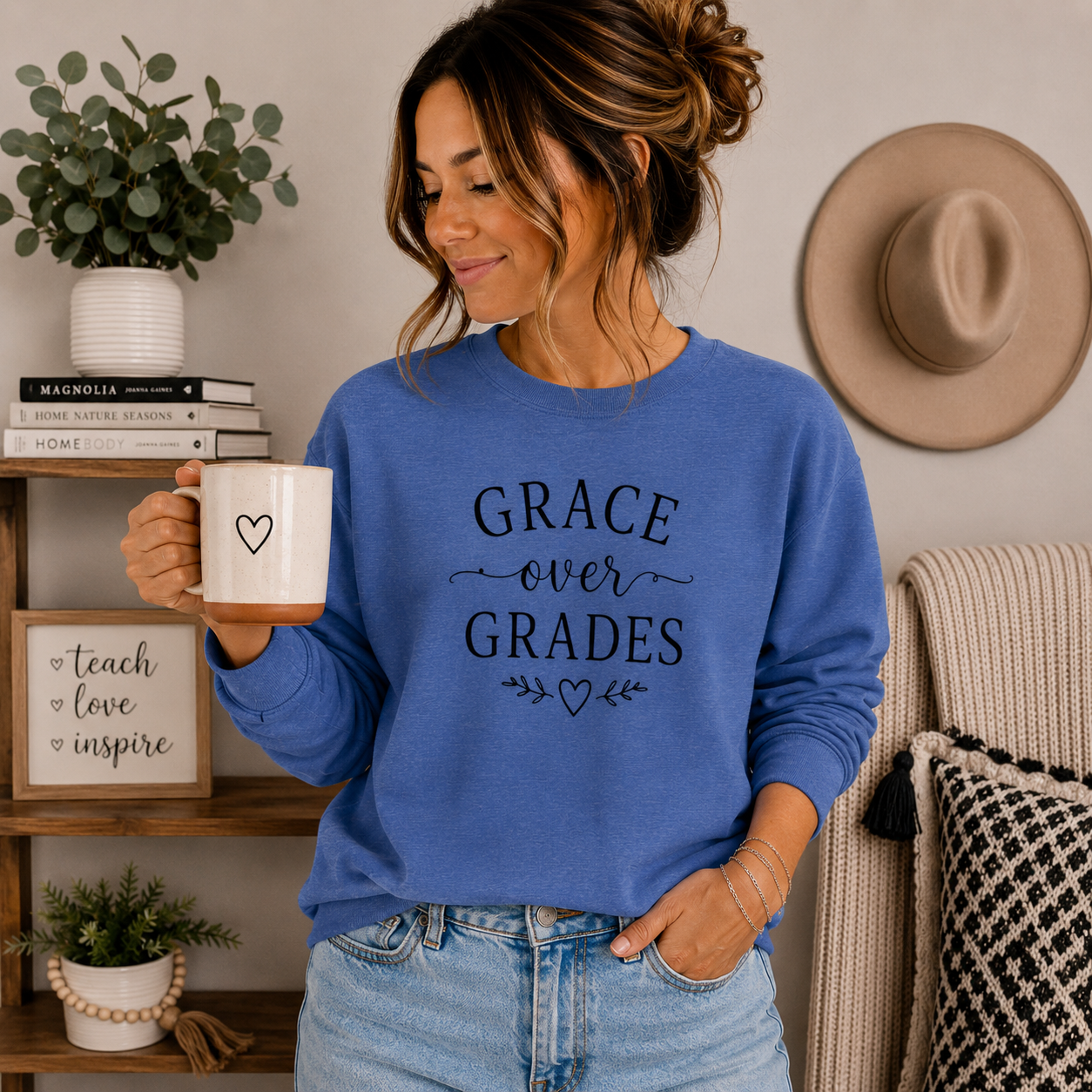Grace Over Grades Sweatshirt, Homeschool Mom Sweatshirt, Christian Homeschool Shirt, Faith Based Teacher Gift, Homeschool Mama Crewneck, Christian Mom Gift