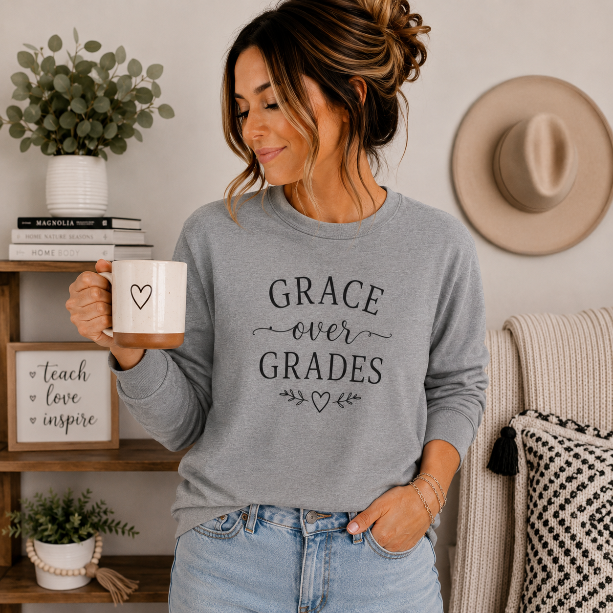 Grace Over Grades Sweatshirt, Homeschool Mom Sweatshirt, Christian Homeschool Shirt, Faith Based Teacher Gift, Homeschool Mama Crewneck, Christian Mom Gift