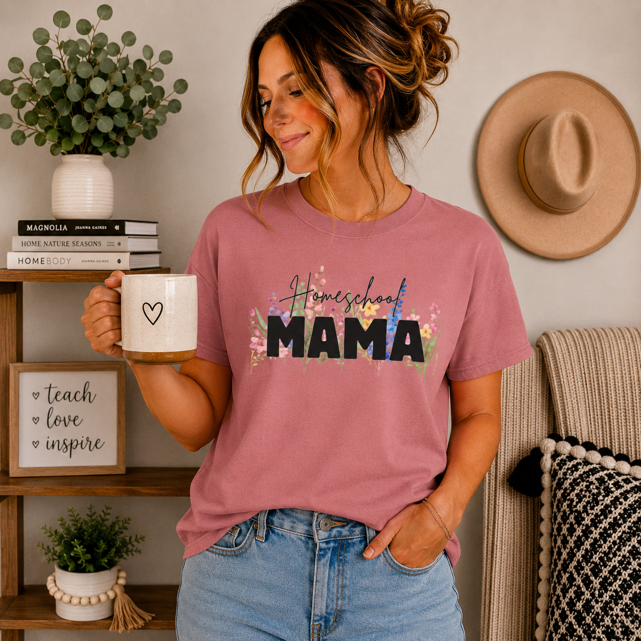Homeschool Mama Shirt, Homeschool Mom Floral Tee, Wildflower Homeschool Shirt, Homeschooling Mom Gift, Mama Teacher Shirt, Co-op Mom Tee