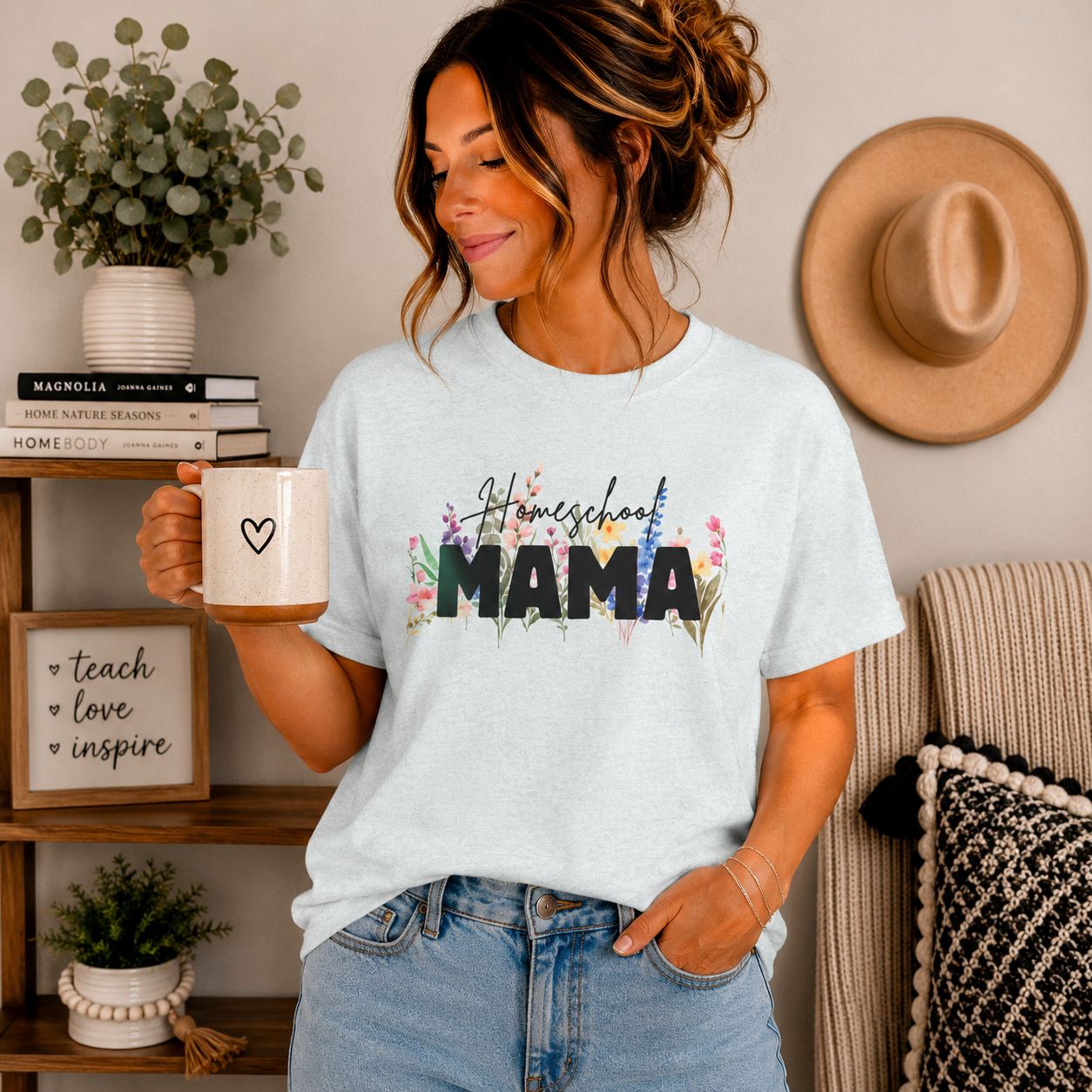 Homeschool Mama Shirt, Homeschool Mom Floral Tee, Wildflower Homeschool Shirt, Homeschooling Mom Gift, Mama Teacher Shirt, Co-op Mom Tee
