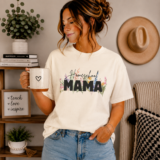 Homeschool Mama Shirt, Homeschool Mom Floral Tee, Wildflower Homeschool Shirt, Homeschooling Mom Gift, Mama Teacher Shirt, Co-op Mom Tee