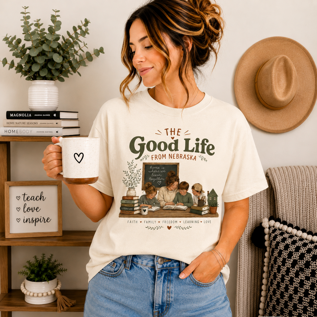 The Good Life From Nebraska Shirt, Homeschool Mom Shirt, Christian Homeschool Tee, Comfort Colors 1717, Faith Family Freedom Learning