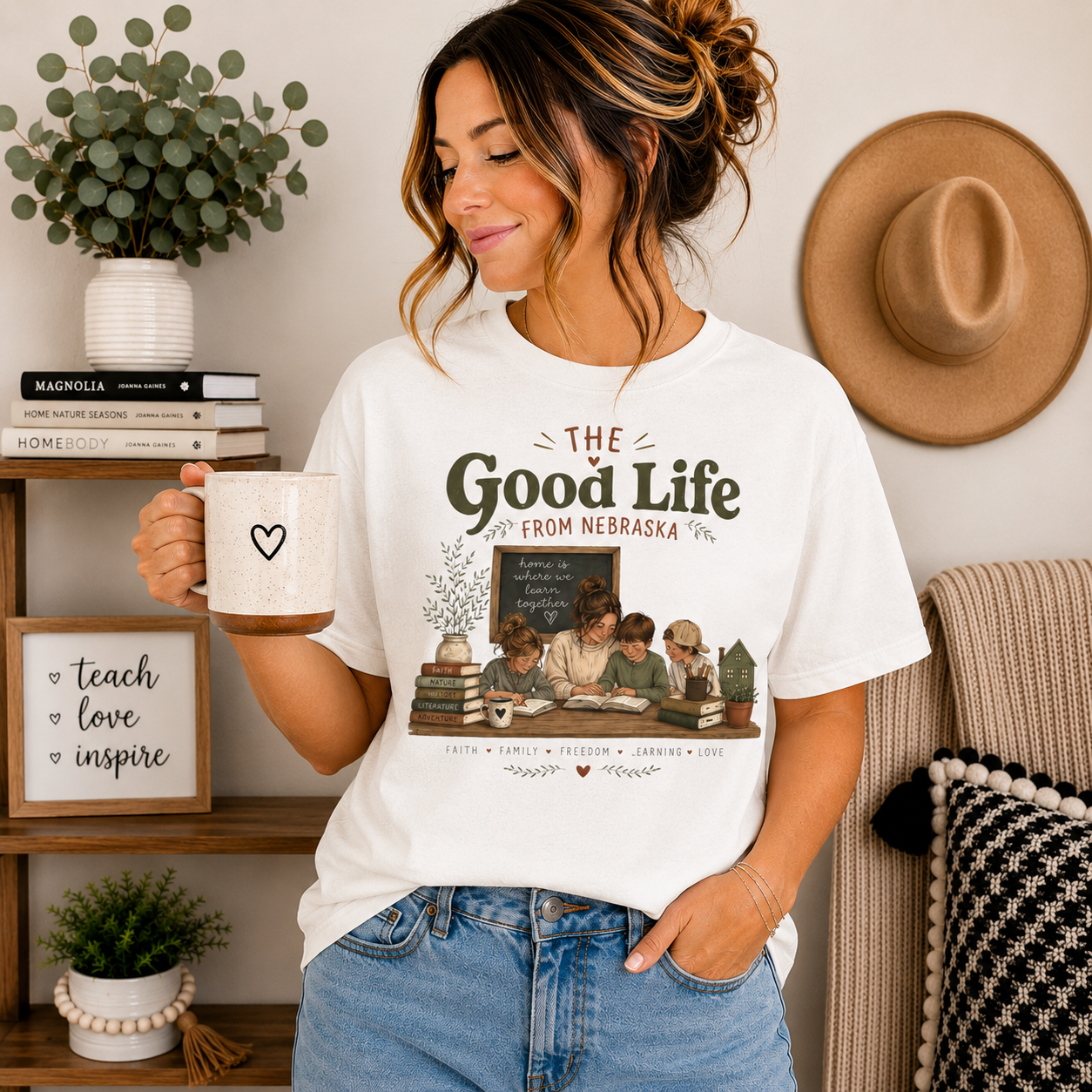 The Good Life From Nebraska Shirt, Homeschool Mom Shirt, Christian Homeschool Tee, Comfort Colors 1717, Faith Family Freedom Learning
