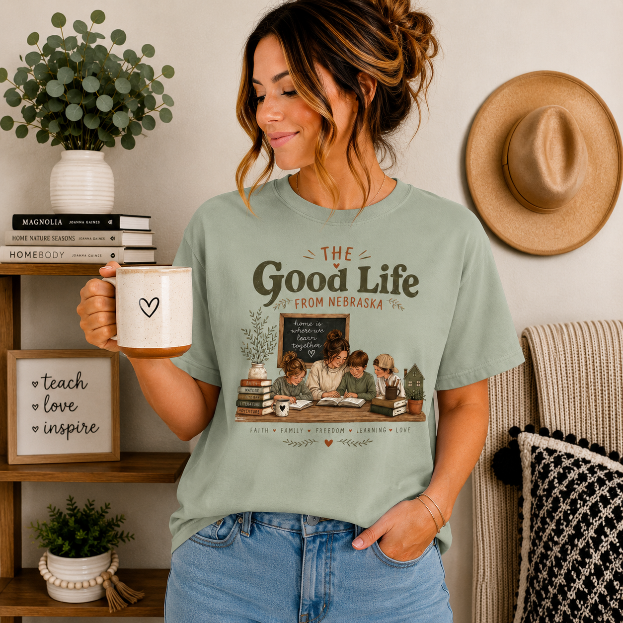The Good Life From Nebraska Shirt, Homeschool Mom Shirt, Christian Homeschool Tee, Comfort Colors 1717, Faith Family Freedom Learning