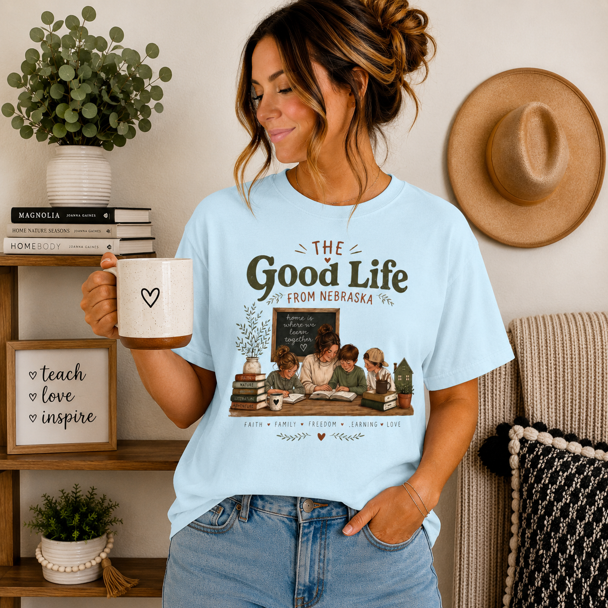 The Good Life From Nebraska Shirt, Homeschool Mom Shirt, Christian Homeschool Tee, Comfort Colors 1717, Faith Family Freedom Learning