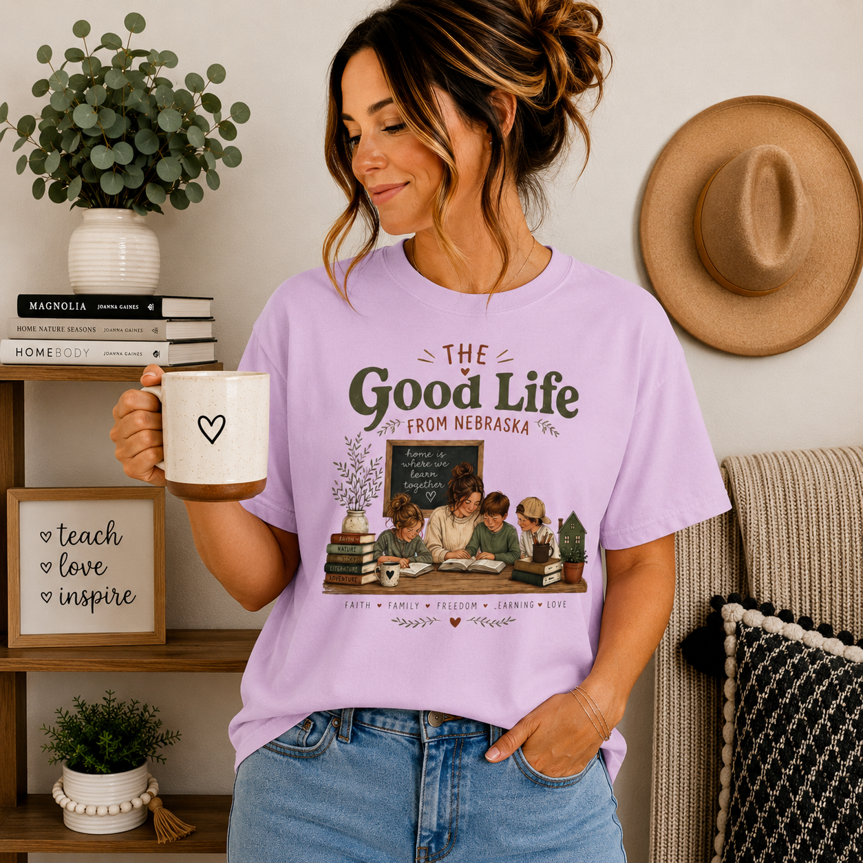 The Good Life From Nebraska Shirt, Homeschool Mom Shirt, Christian Homeschool Tee, Comfort Colors 1717, Faith Family Freedom Learning