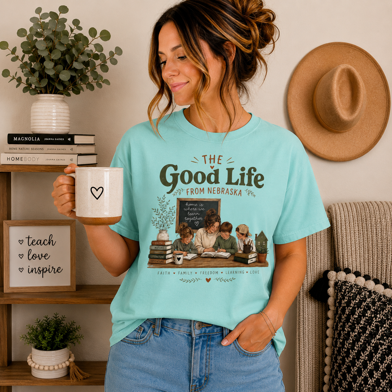 The Good Life From Nebraska Shirt, Homeschool Mom Shirt, Christian Homeschool Tee, Comfort Colors 1717, Faith Family Freedom Learning