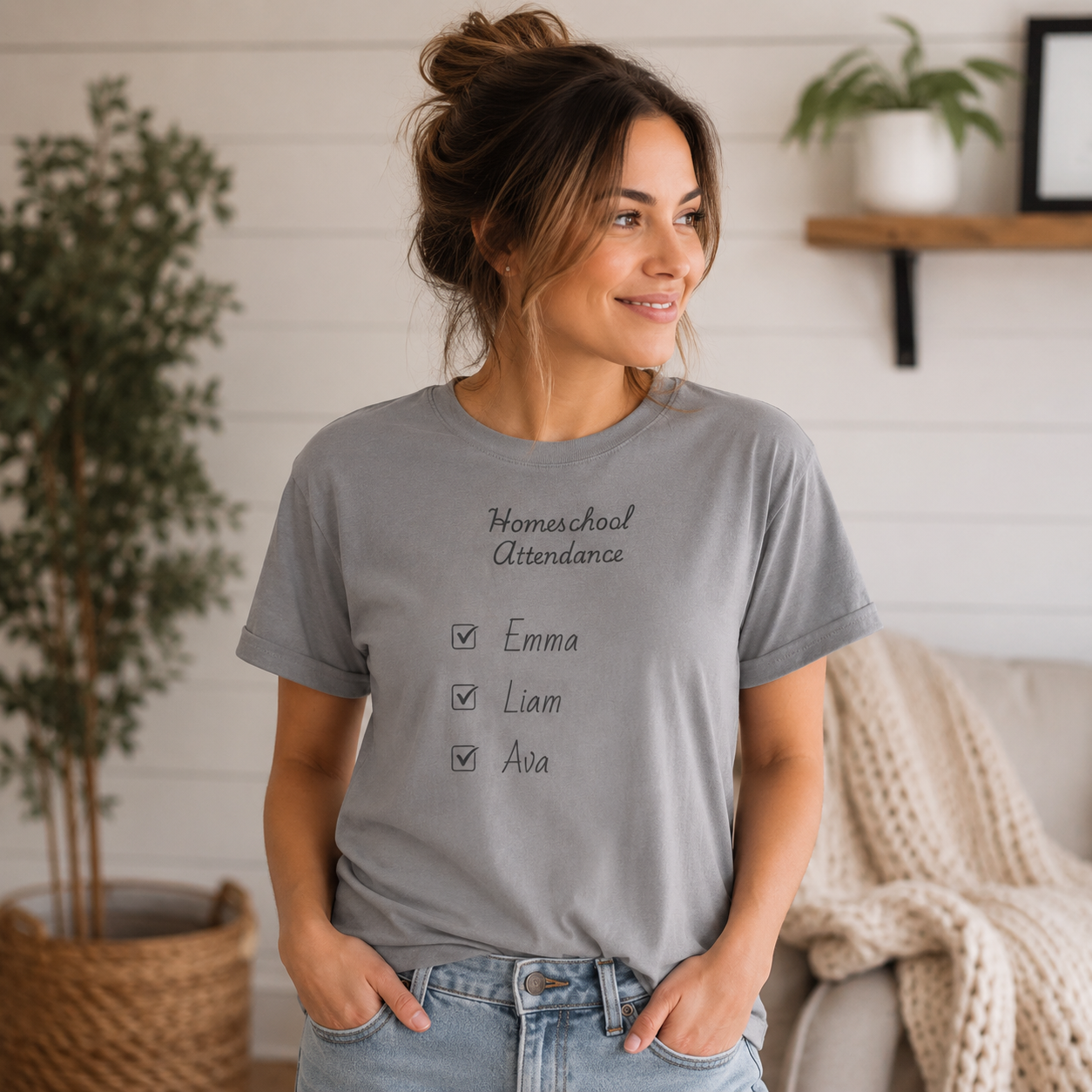 Personalized Homeschool Attendance Shirt, Custom Homeschool Mom Shirt with Kids Names, Homeschool Mama Tee, Personalized Teacher Gift, Comfort Colors 1717