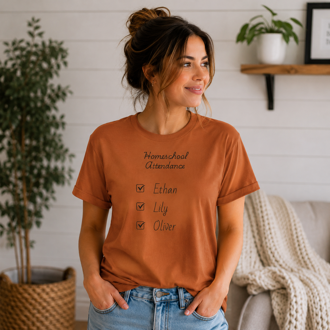 Personalized Homeschool Attendance Shirt, Custom Homeschool Mom Shirt with Kids Names, Homeschool Mama Tee, Personalized Teacher Gift, Comfort Colors 1717