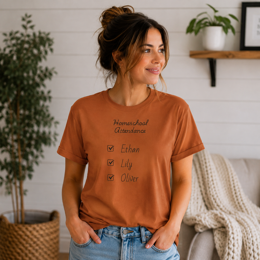 Personalized Homeschool Attendance Shirt, Custom Homeschool Mom Shirt with Kids Names, Homeschool Mama Tee, Personalized Teacher Gift, Comfort Colors 1717