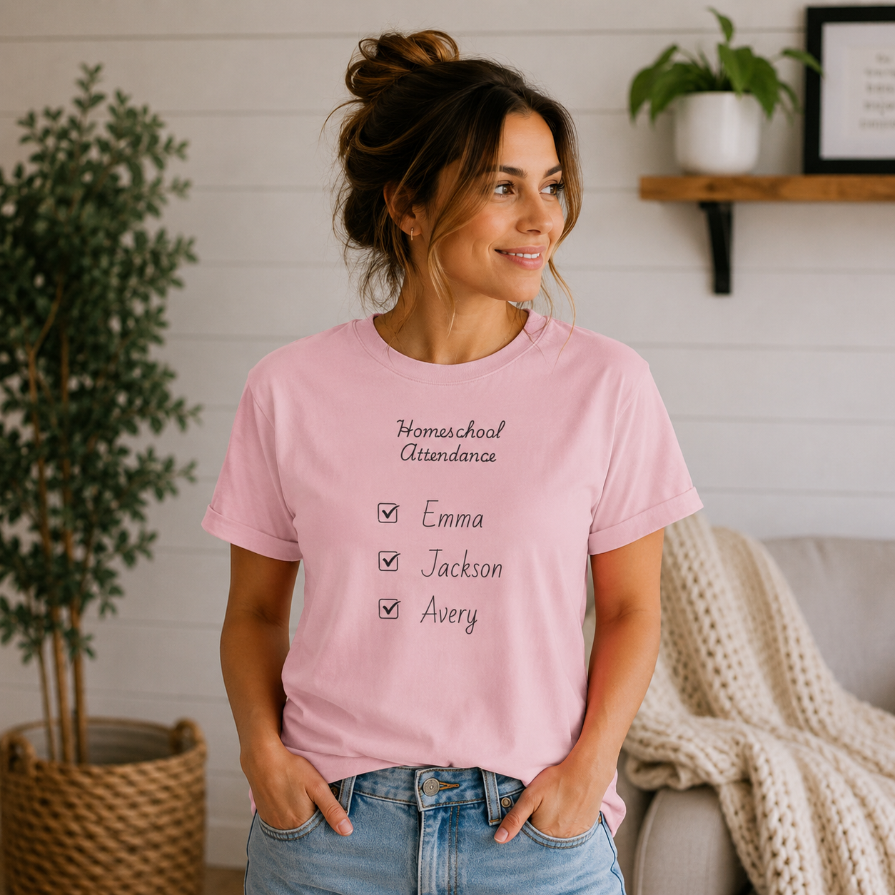 Personalized Homeschool Attendance Shirt, Custom Homeschool Mom Shirt with Kids Names, Homeschool Mama Tee, Personalized Teacher Gift, Comfort Colors 1717