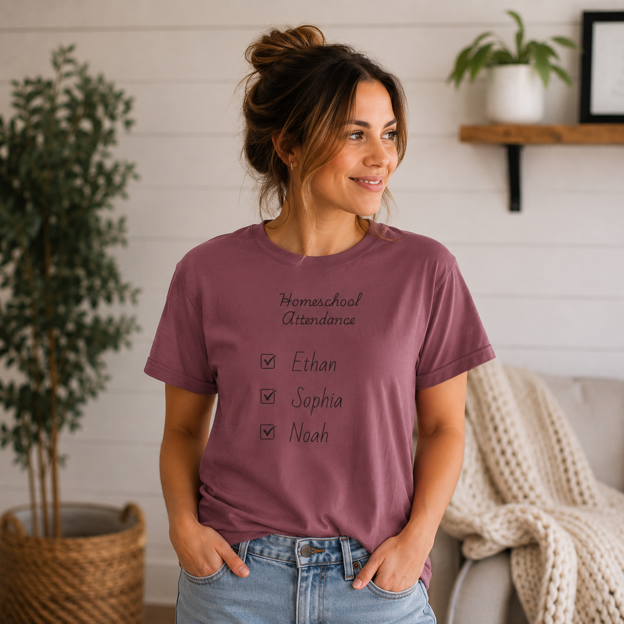 Personalized Homeschool Attendance Shirt, Custom Homeschool Mom Shirt with Kids Names, Homeschool Mama Tee, Personalized Teacher Gift, Comfort Colors 1717