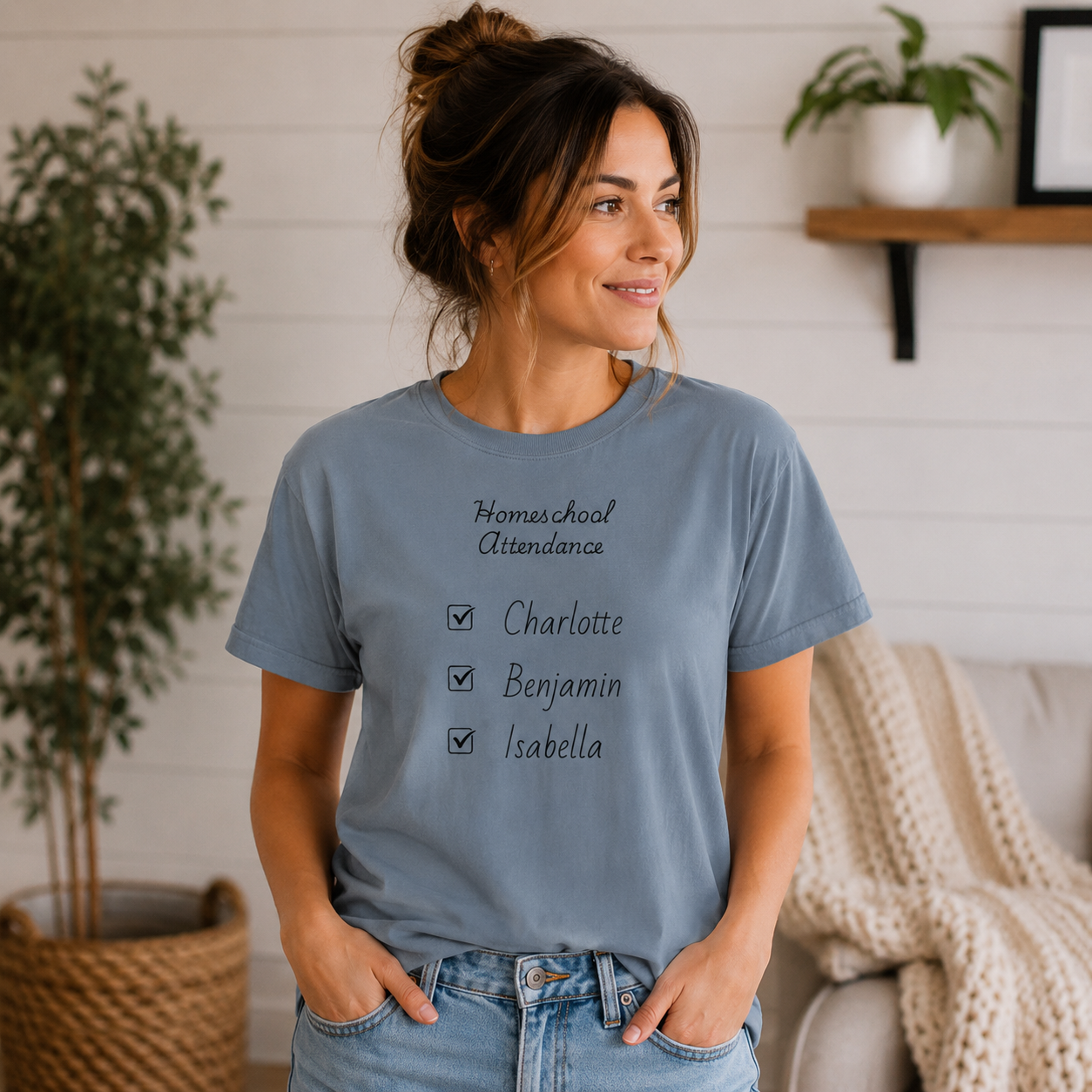 Personalized Homeschool Attendance Shirt, Custom Homeschool Mom Shirt with Kids Names, Homeschool Mama Tee, Personalized Teacher Gift, Comfort Colors 1717