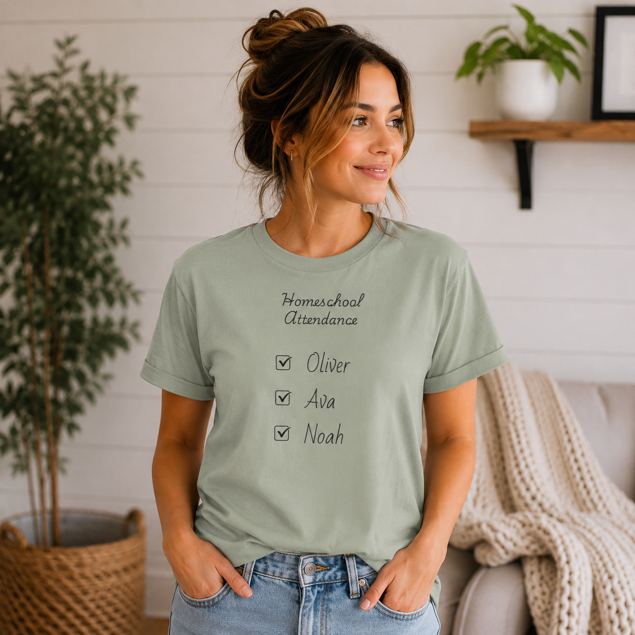 Personalized Homeschool Attendance Shirt, Custom Homeschool Mom Shirt with Kids Names, Homeschool Mama Tee, Personalized Teacher Gift, Comfort Colors 1717