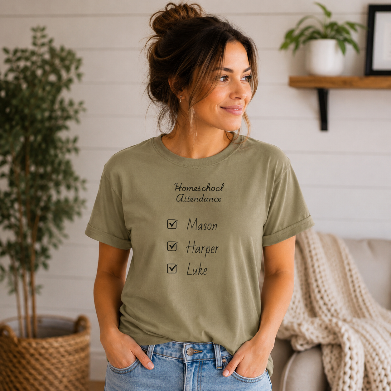 Personalized Homeschool Attendance Shirt, Custom Homeschool Mom Shirt with Kids Names, Homeschool Mama Tee, Personalized Teacher Gift, Comfort Colors 1717