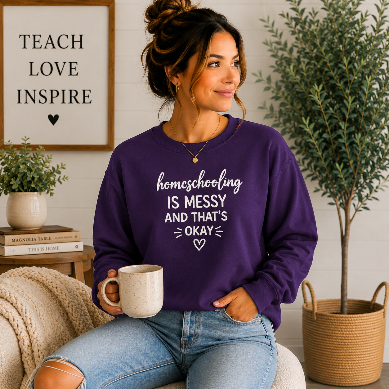 Homeschooling Is Messy And That's Okay Sweatshirt, Homeschool Mom Sweatshirt, Funny Homeschool Shirt, Homeschool Mama Gift, Cozy Crewneck