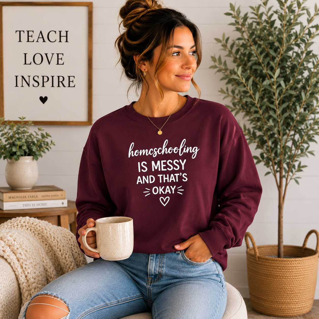 Homeschooling Is Messy And That's Okay Sweatshirt, Homeschool Mom Sweatshirt, Funny Homeschool Shirt, Homeschool Mama Gift, Cozy Crewneck