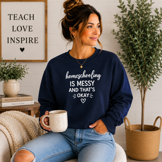 Homeschooling Is Messy And That's Okay Sweatshirt, Homeschool Mom Sweatshirt, Funny Homeschool Shirt, Homeschool Mama Gift, Cozy Crewneck