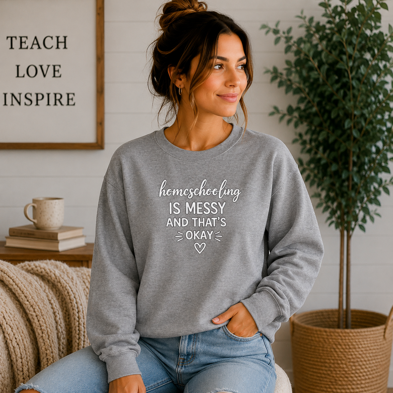 Homeschooling Is Messy And That's Okay Sweatshirt, Homeschool Mom Sweatshirt, Funny Homeschool Shirt, Homeschool Mama Gift, Cozy Crewneck