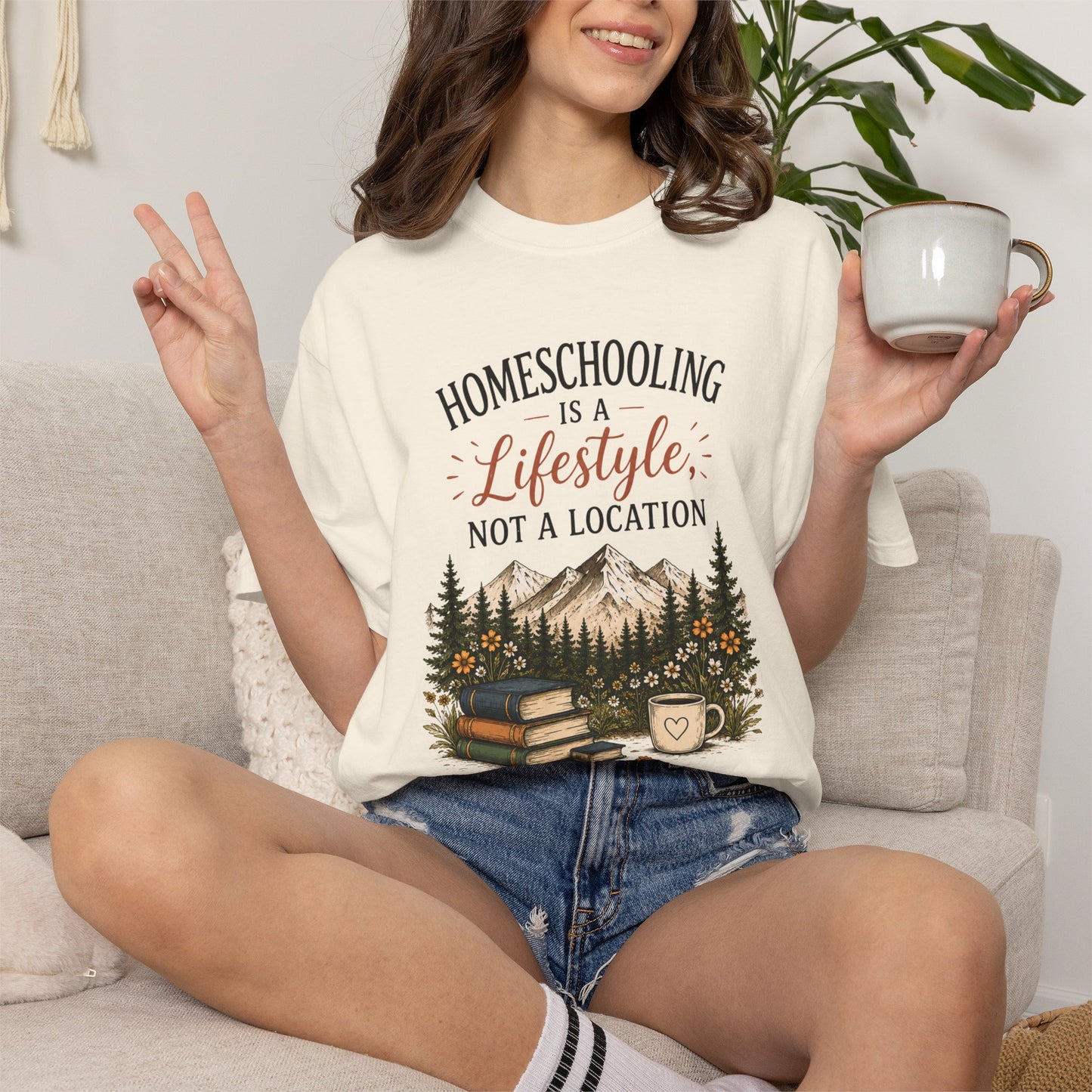 Homeschooling Is a Lifestyle T-Shirt — Mountain, Books & Coffee Homeschool Mom Tee